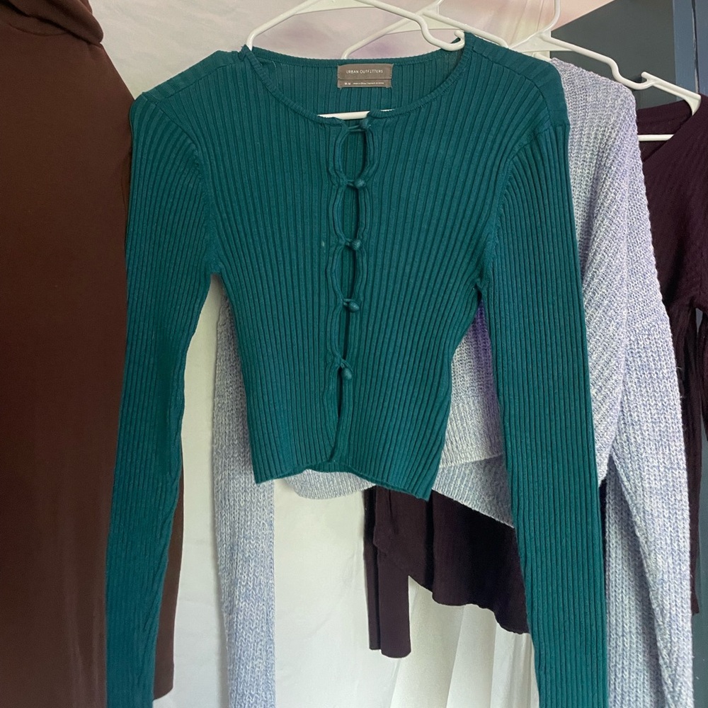 Dark Turqouise Button Up Knit Crop Cardigan